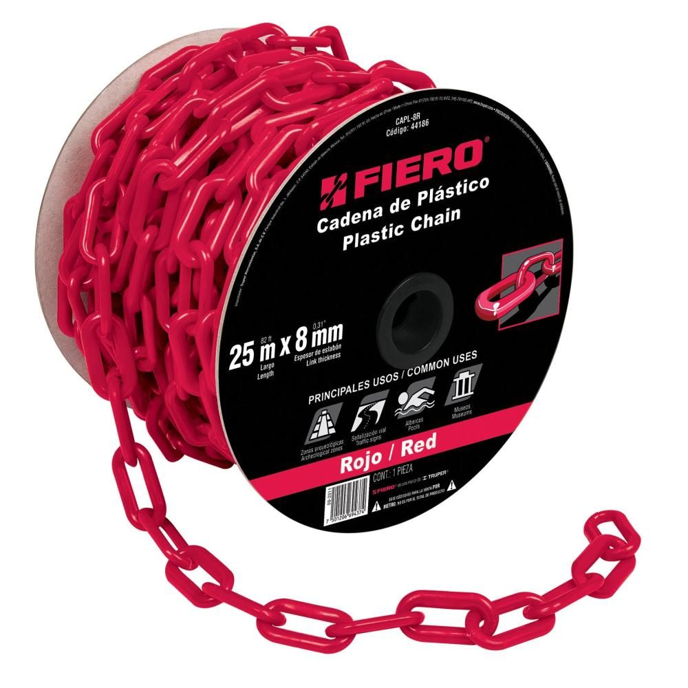 [44186] Rollo cadena de plástico 8 mm rojo 25 mtrs | Fiero