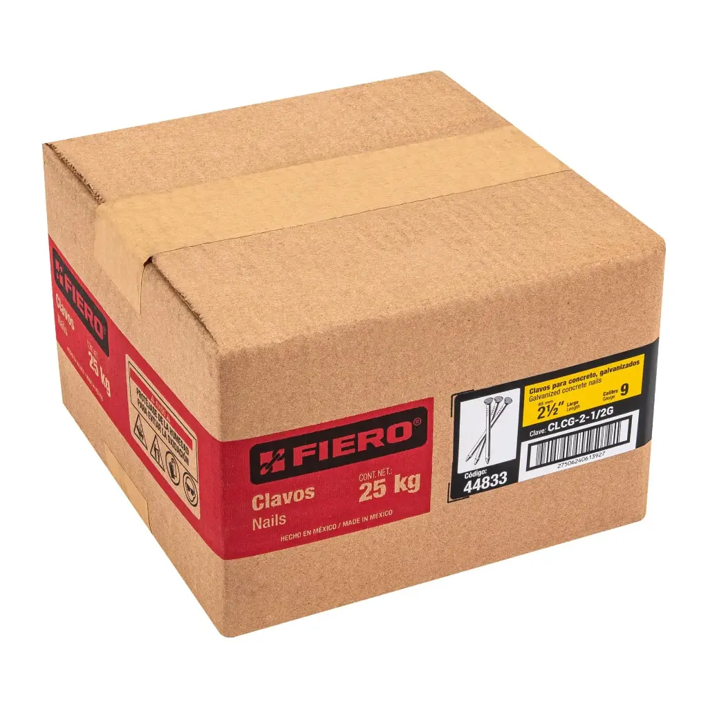 Caja de clavo 2-1/2" para concreto galvanizado con 25kg | Fiero