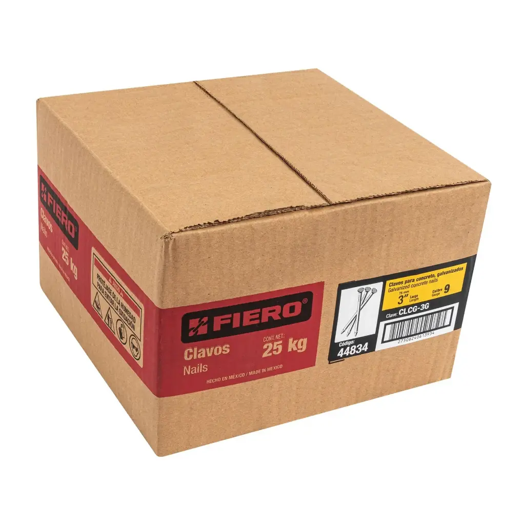 Caja de clavo 3" para concreto galvanizado con 25kg | Fiero