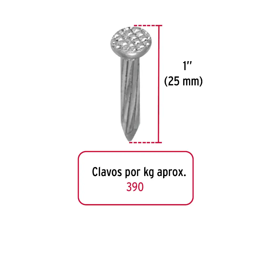 Kilo de clavo 1" para concreto galvanizado | Fiero