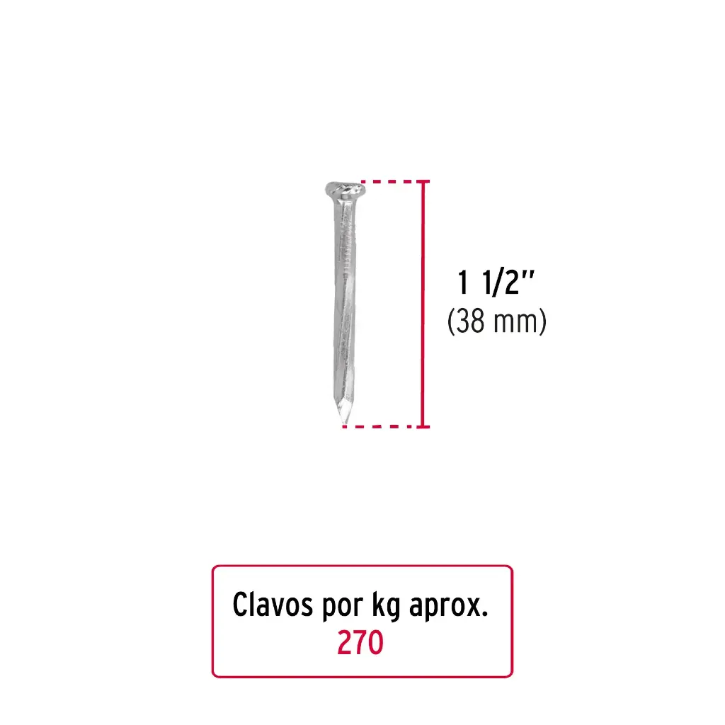 Kilo de clavo 1-1/2" para concreto galvanizado | Fiero
