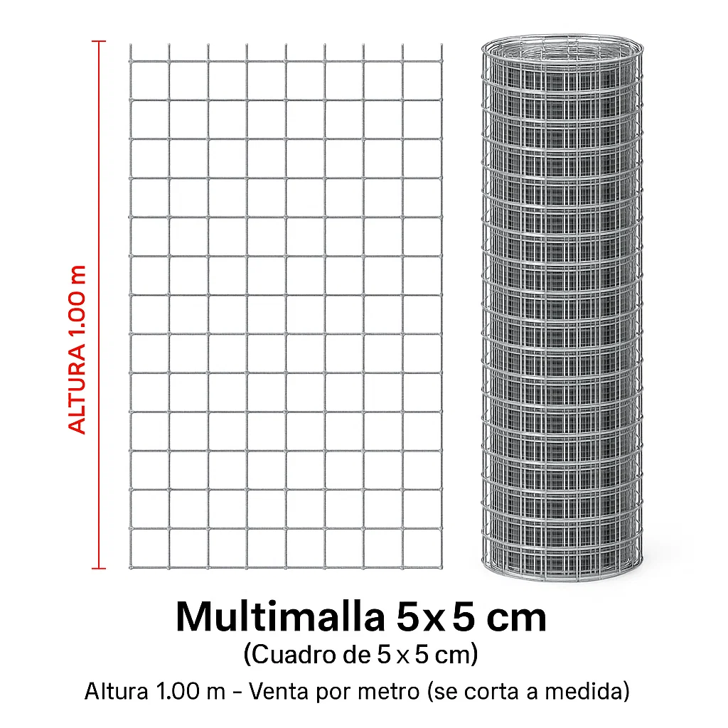 Metro multimalla 1.00 m calibre 14 (5x5 cm) galvanizada | Ferretera