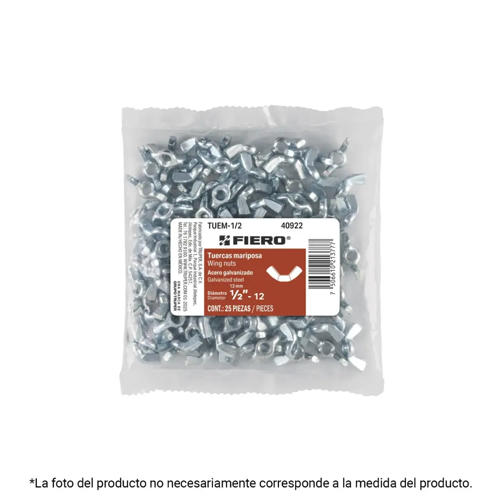 Bolsa tuerca tipo mariposa 1/8" con 200 pzas | Fiero