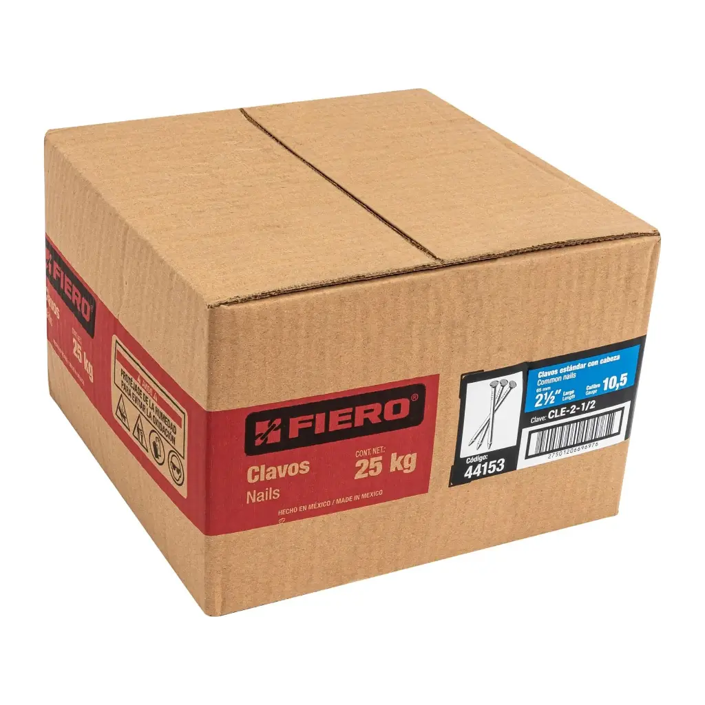 Caja de clavo 2-1/2" estándar c/cab para madera con 25kg | Fiero