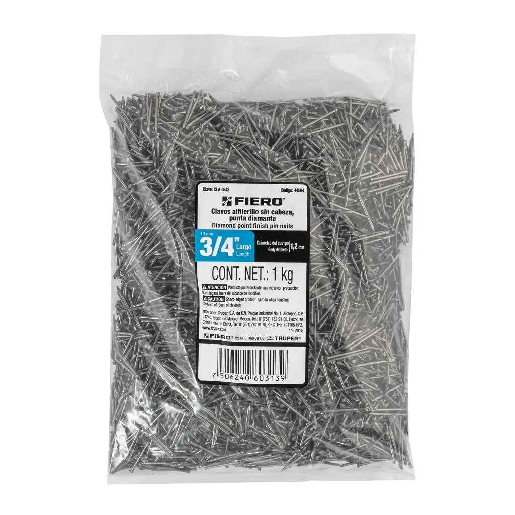 Caja de clavo 3/4" alfilerillo s/cab para madera con 10kg | Fiero