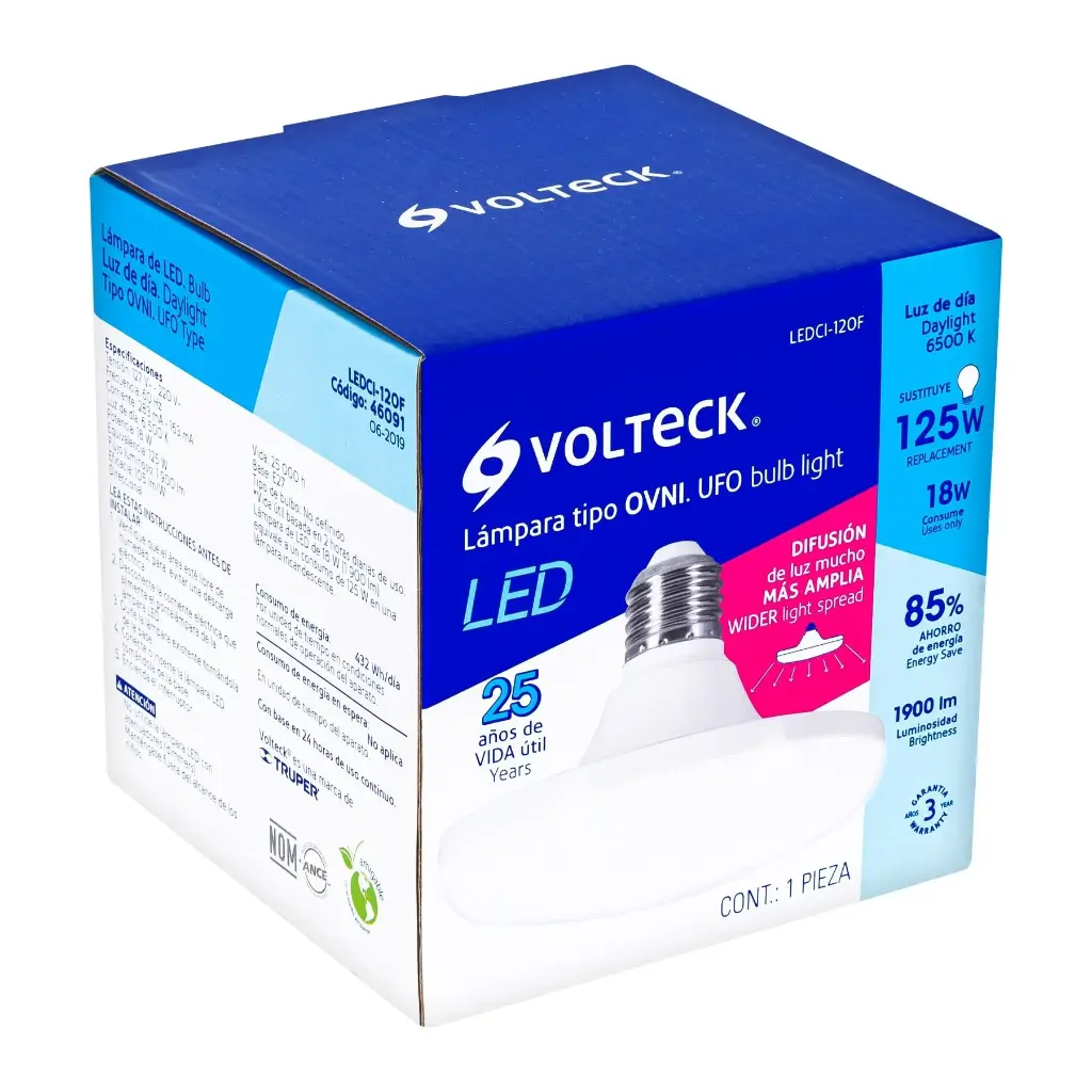 Lámpara LED tipo OVNI 18 W (equiv.125) Foco│Volteck
