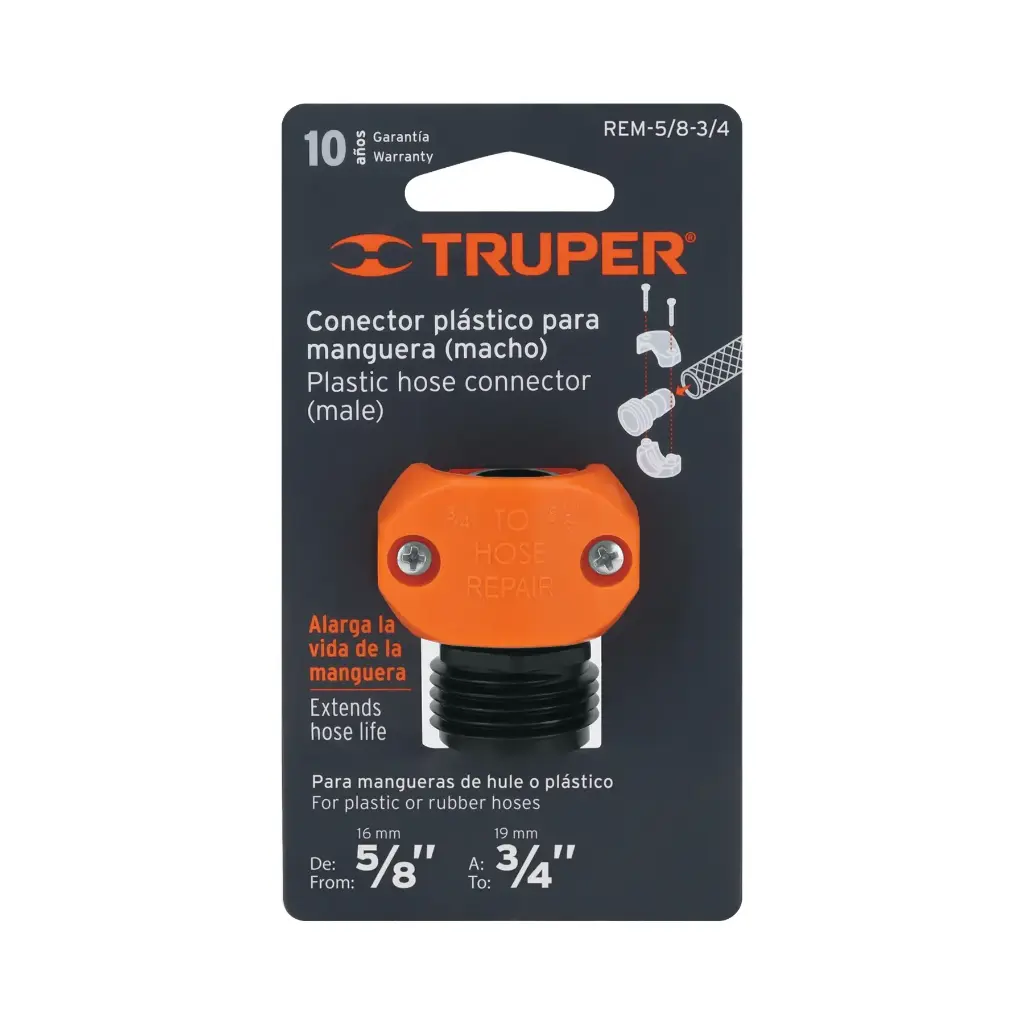 Conector 5/8"-3/4" macho de ABS para manguera