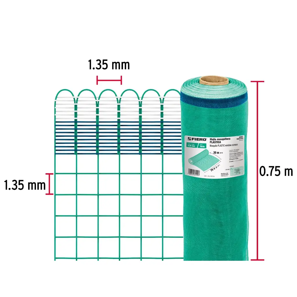 Metro malla mosquitera 0.75 m plástica verde | Fiero