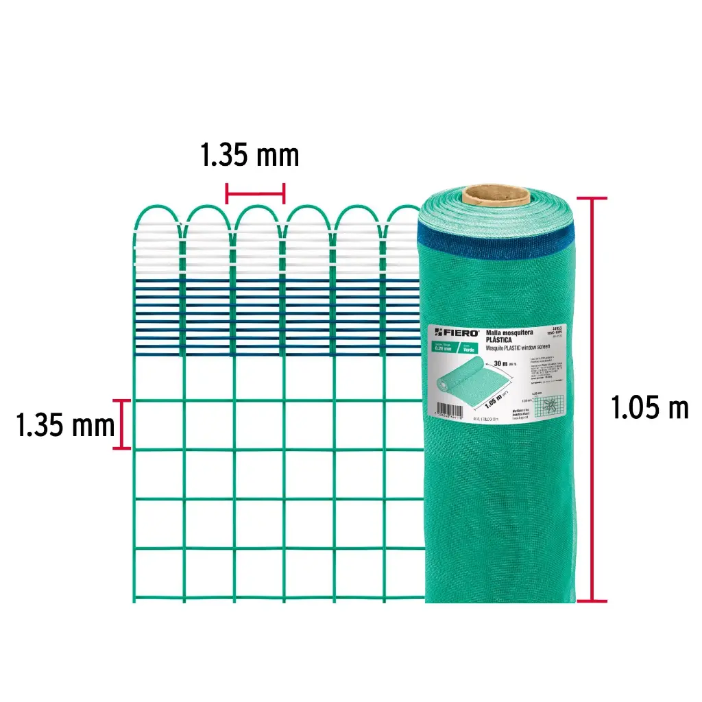 Metro malla mosquitera 1.05 m plástica verde | Fiero