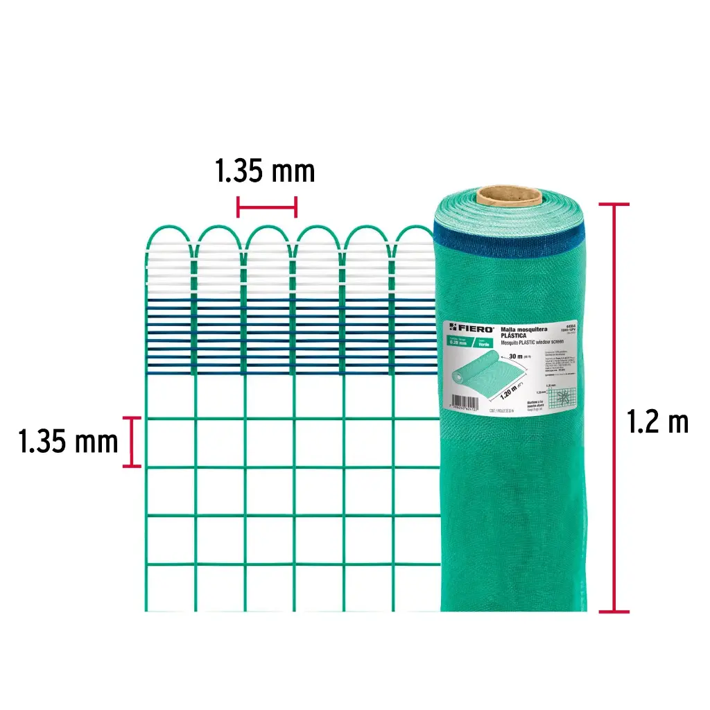 Metro malla mosquitera 1.20 m plástica verde | Fiero