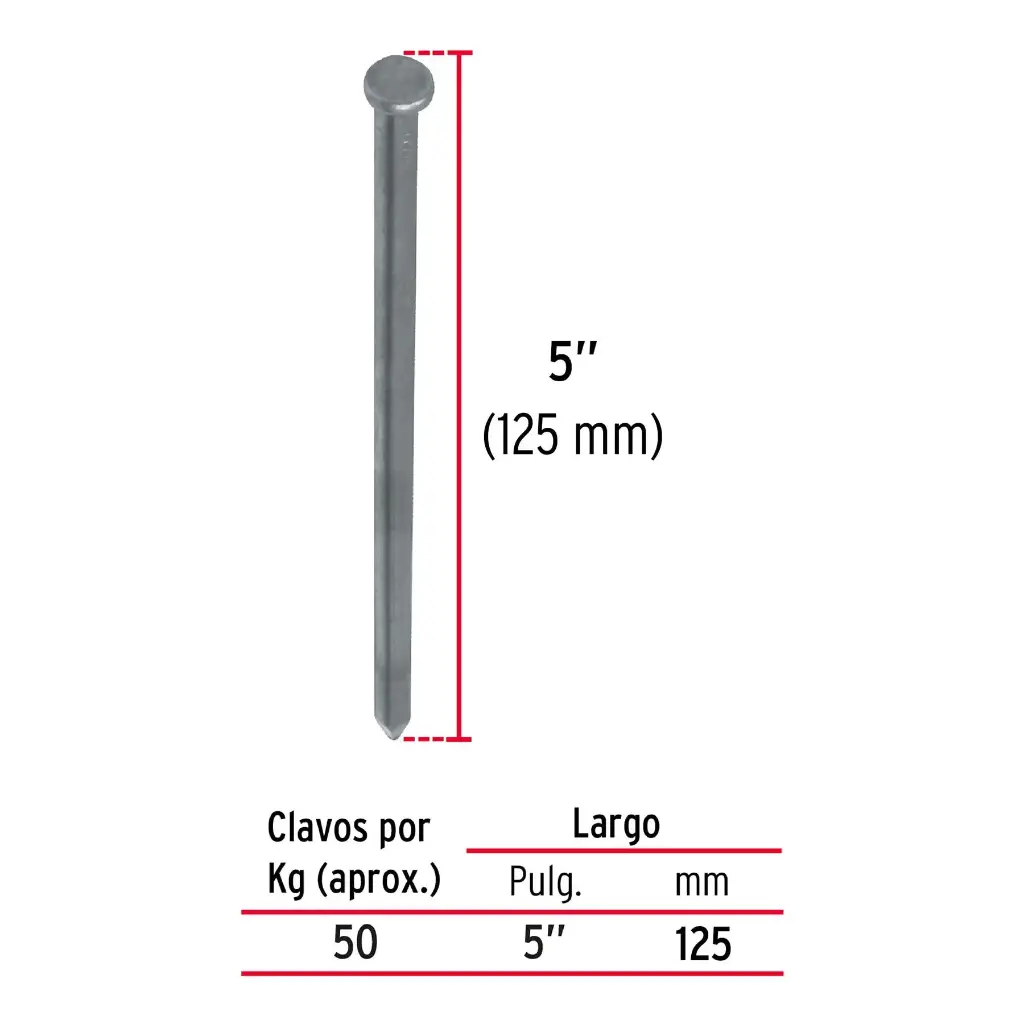 Kilo clavo 5" c/cab para madera | Fiero