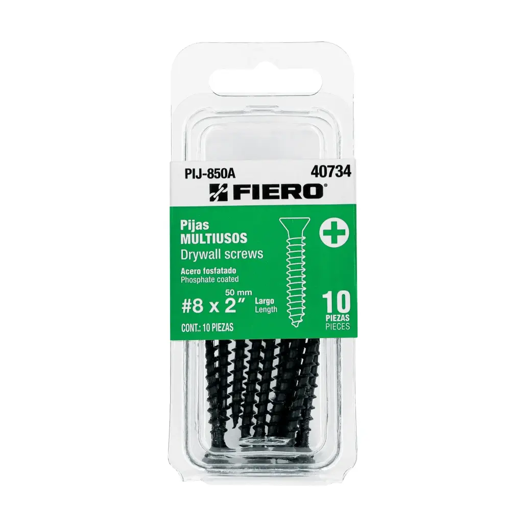Blíster con 10 pijas #8 x 2" negra multiusos | Fiero