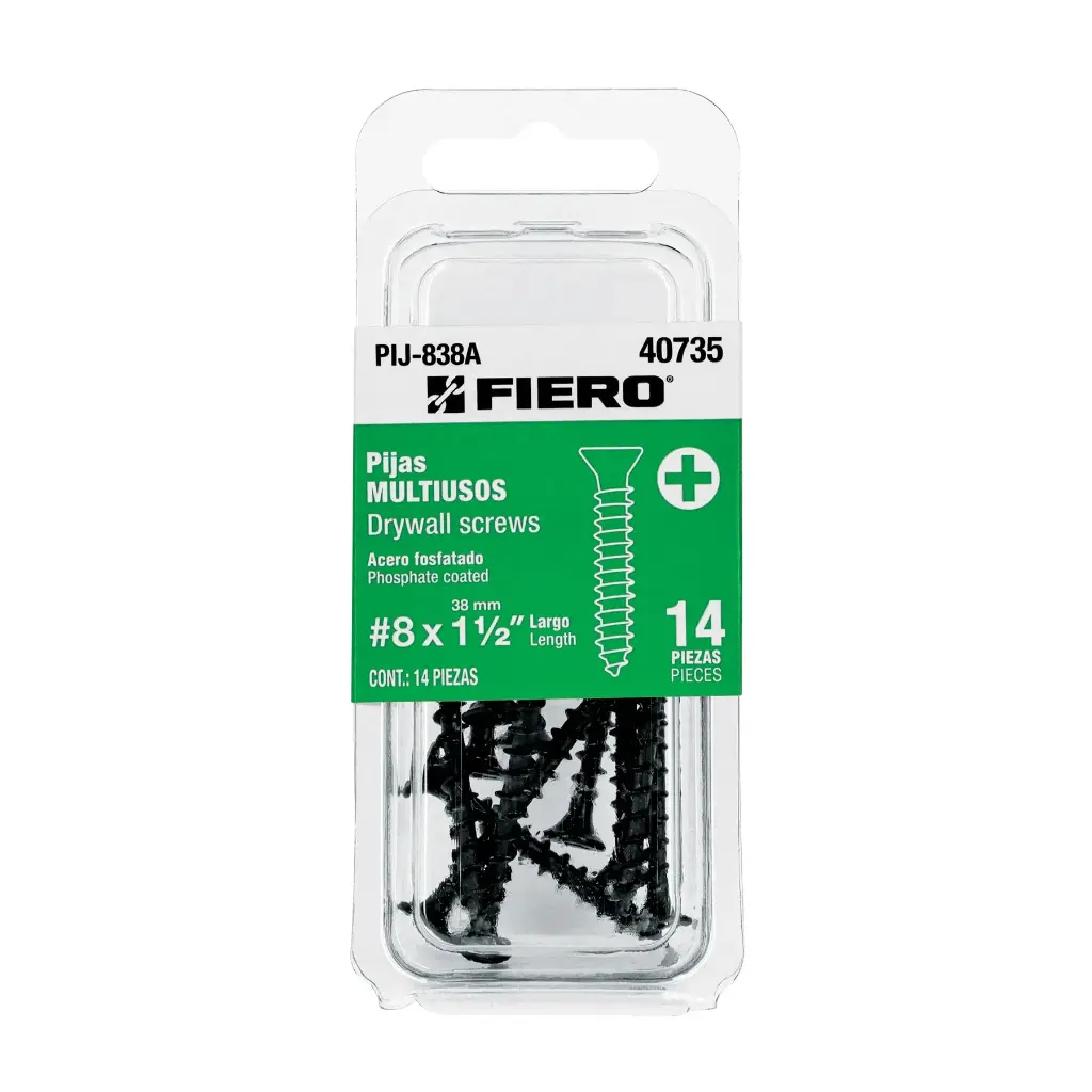 [40735] Blíster con 14 pijas #8 x 1-1/2" negra multiusos | Fiero