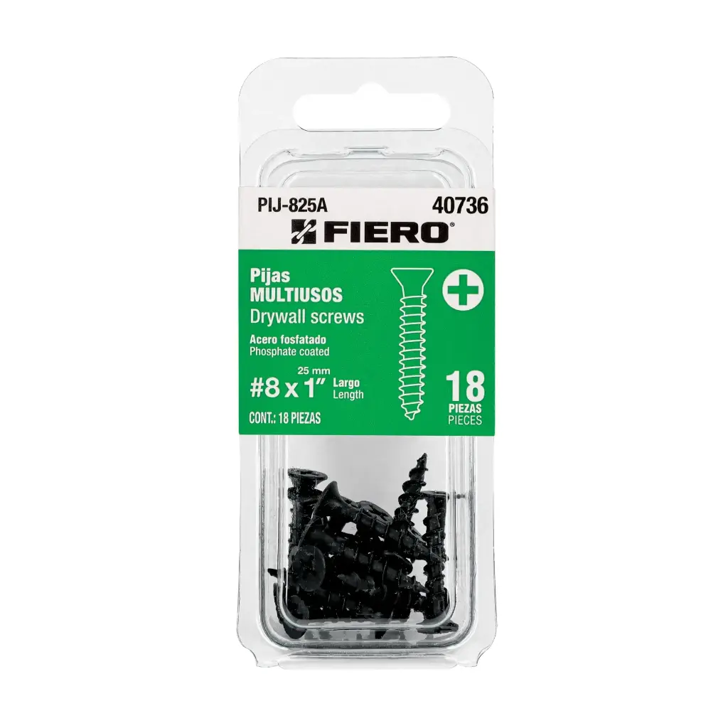 [40736] Blíster con 18 pijas #8 x 1" negra multiusos | Fiero