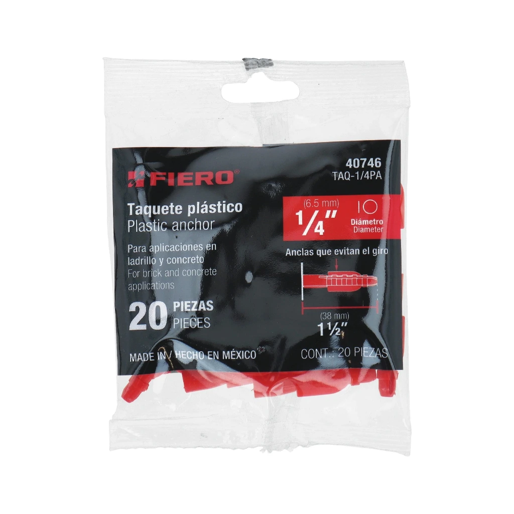 Bolsa con 20 taquetes de plástico 1/4"  | Fiero
