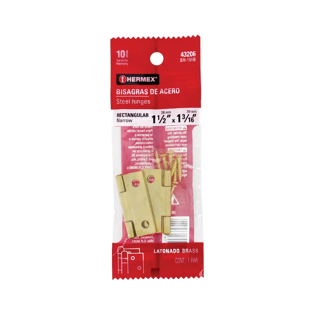 Bolsa con 2 bisagras rectangulares 1-1/2" acero latonado | Hermex