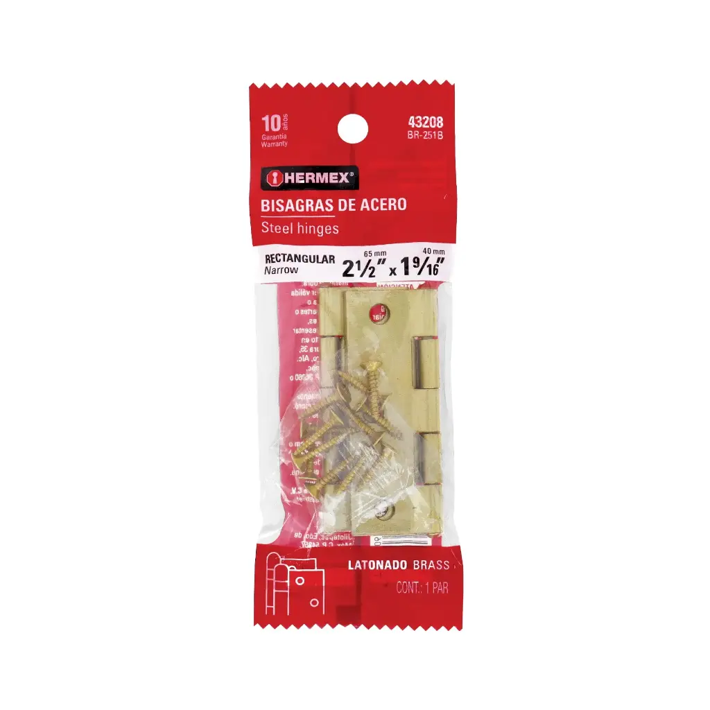 [43208] Bolsa con 2 bisagras rectangulares 2-1/2" acero latonado | Hermex