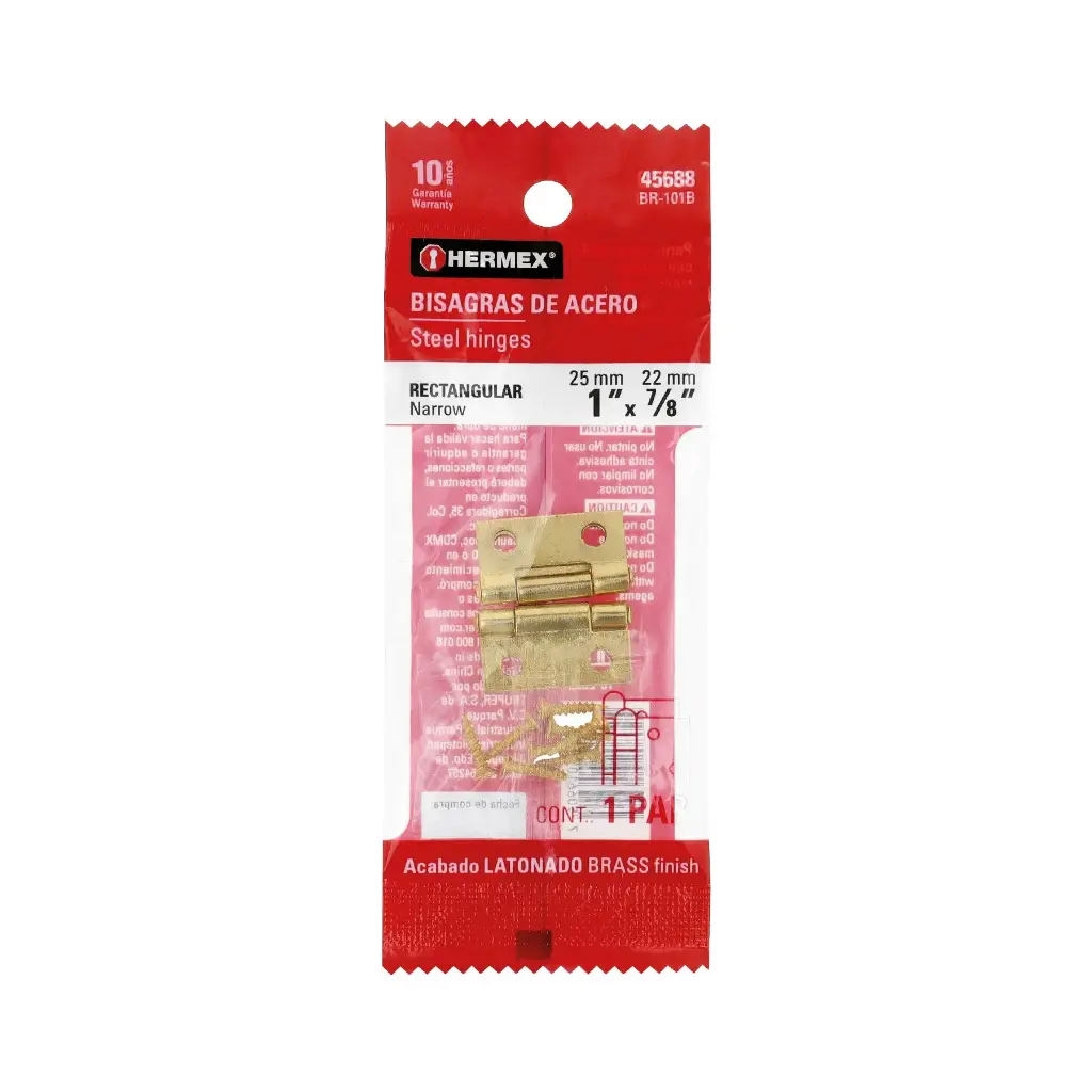 Bolsa con 2 bisagras rectangulares 1" acero latonado | Hermex