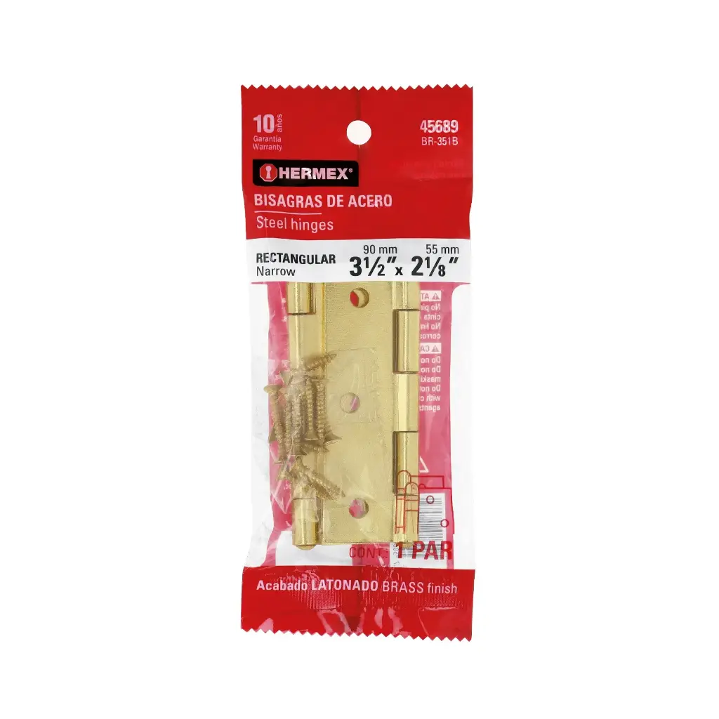 [45689] Bolsa con 2 bisagras rectangulares 3-1/2" acero latonado | Hermex