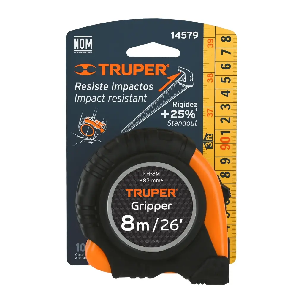 [14579] Flexómetro Gripper contra impactos 8 m cinta 25 mm | Truper