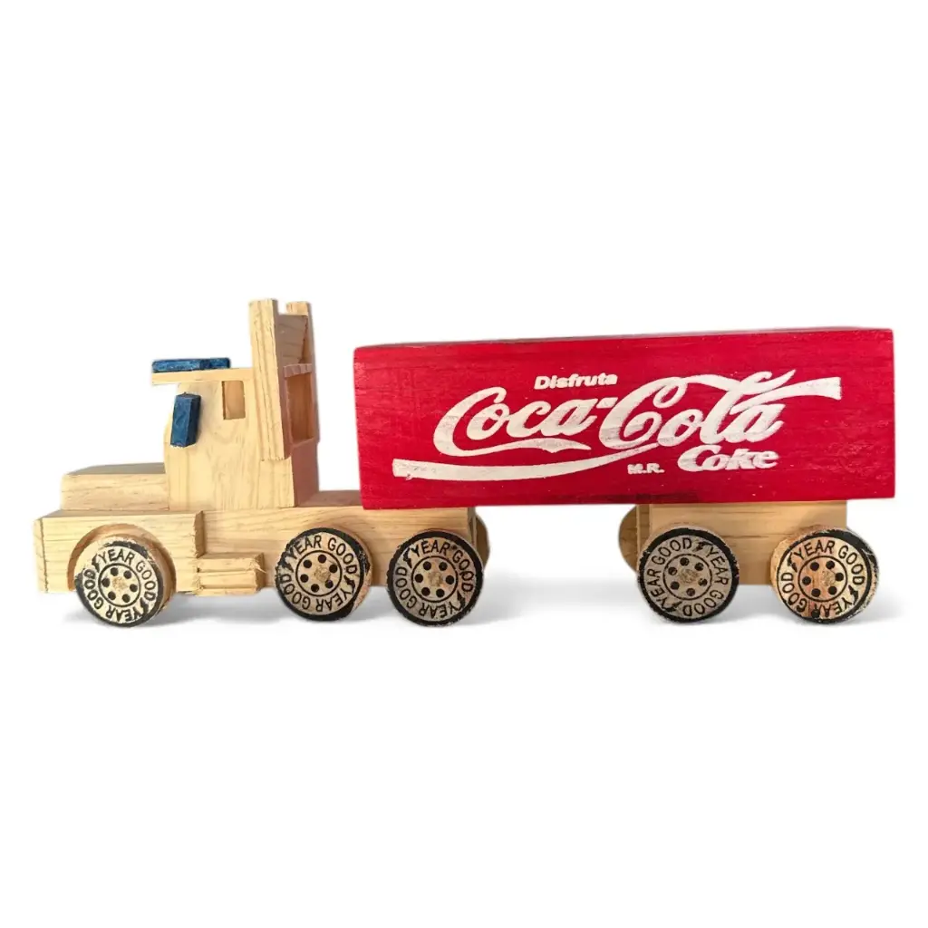 Juguete Camión de madera Coca-Cola | Remolque | Alcancía