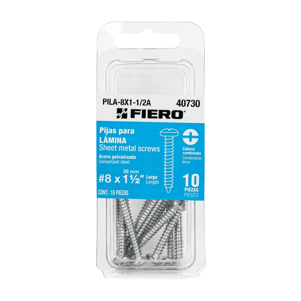 Blíster con 10 pijas para lámina #8 x 1-1/2" | Fiero