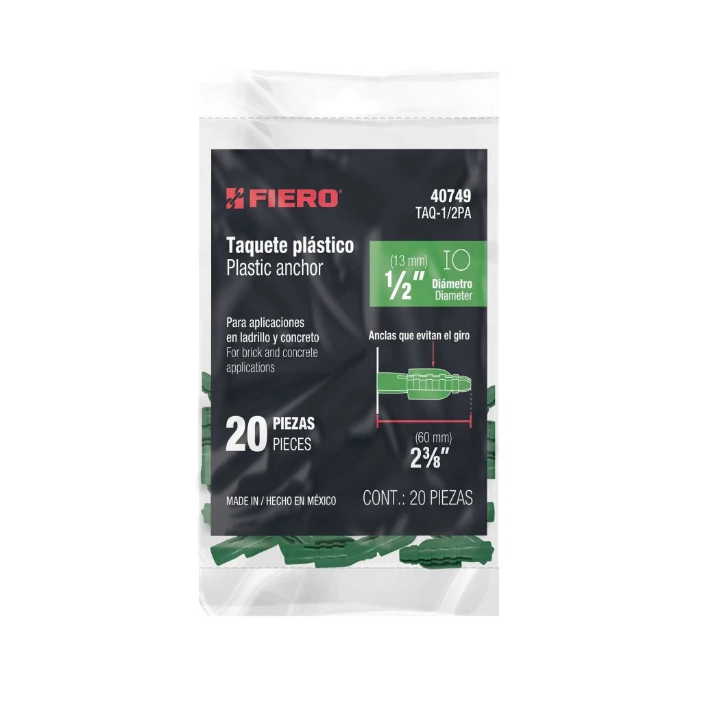 Bolsa con 20 taquetes de plástico 1/2"| Fiero