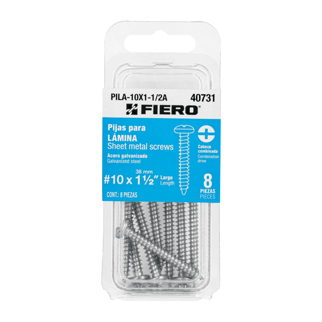 [40731] Blíster con 8 pijas para lámina #10 x 1-1/2" | Fiero