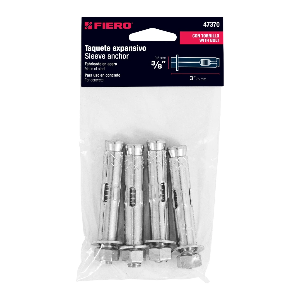 Bolsa con 4 taquetes expansivos de 3/8 con tornillo| Fiero