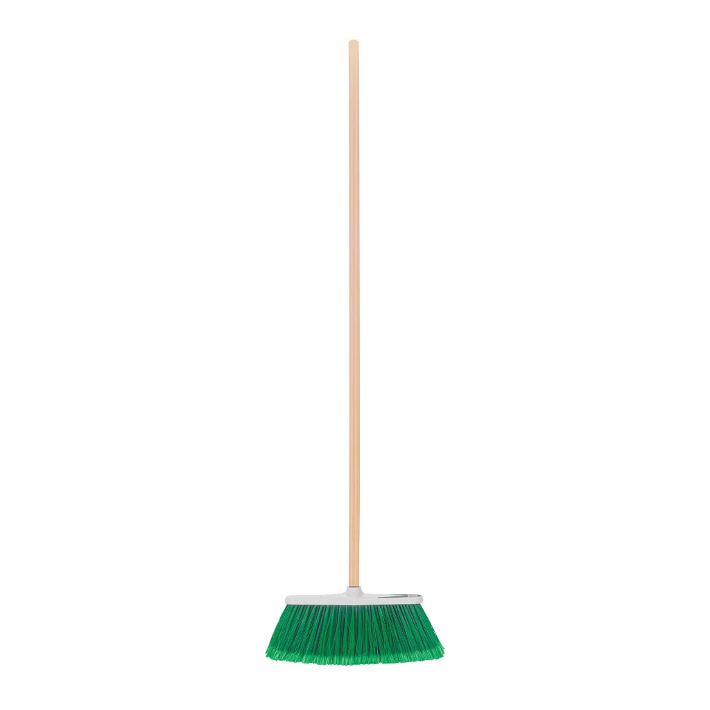 Escoba grande tipo cepillo cerdas de PVC baston de madera | Klintek