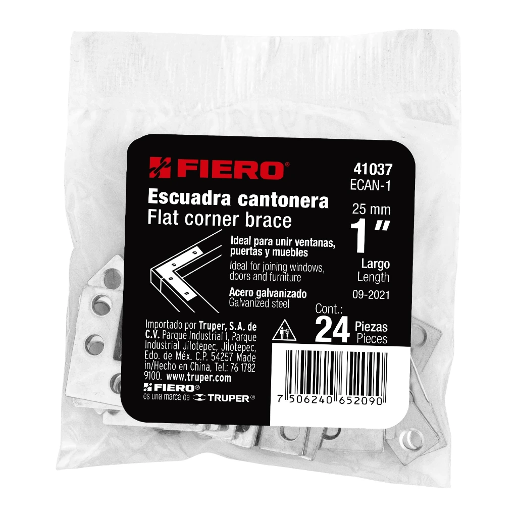 [41037] Bolsa Escuadra plana cantonera 1" x 1" con 24pz | Fiero