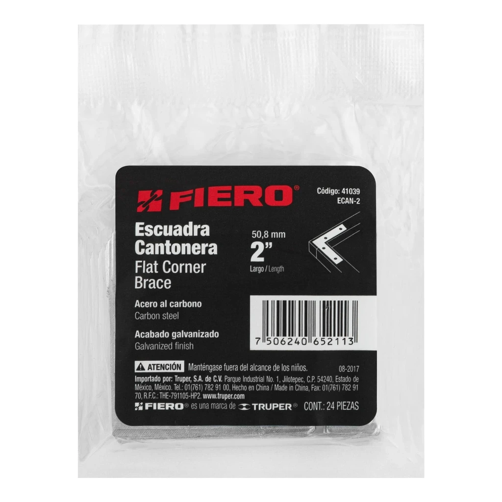 [41039] Bolsa Escuadra plana cantonera 2" x 2" con 24pz | Fiero