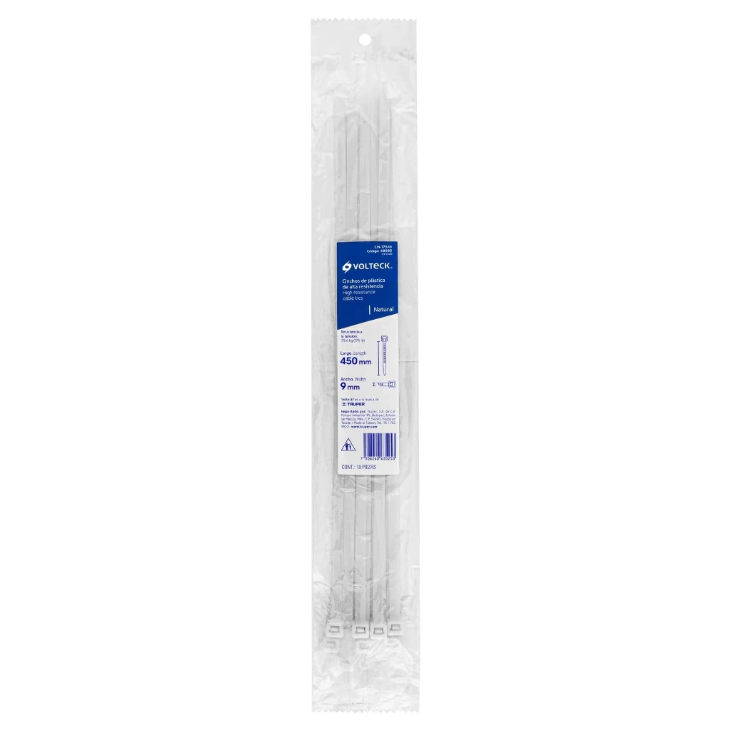 Bolsa con 10 cinchos plásticos 175 lb 450x9 mm natural | Volteck