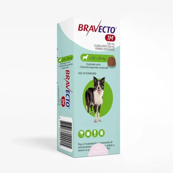 Bravecto 1M 200 mg perros medianos 10-20 kg