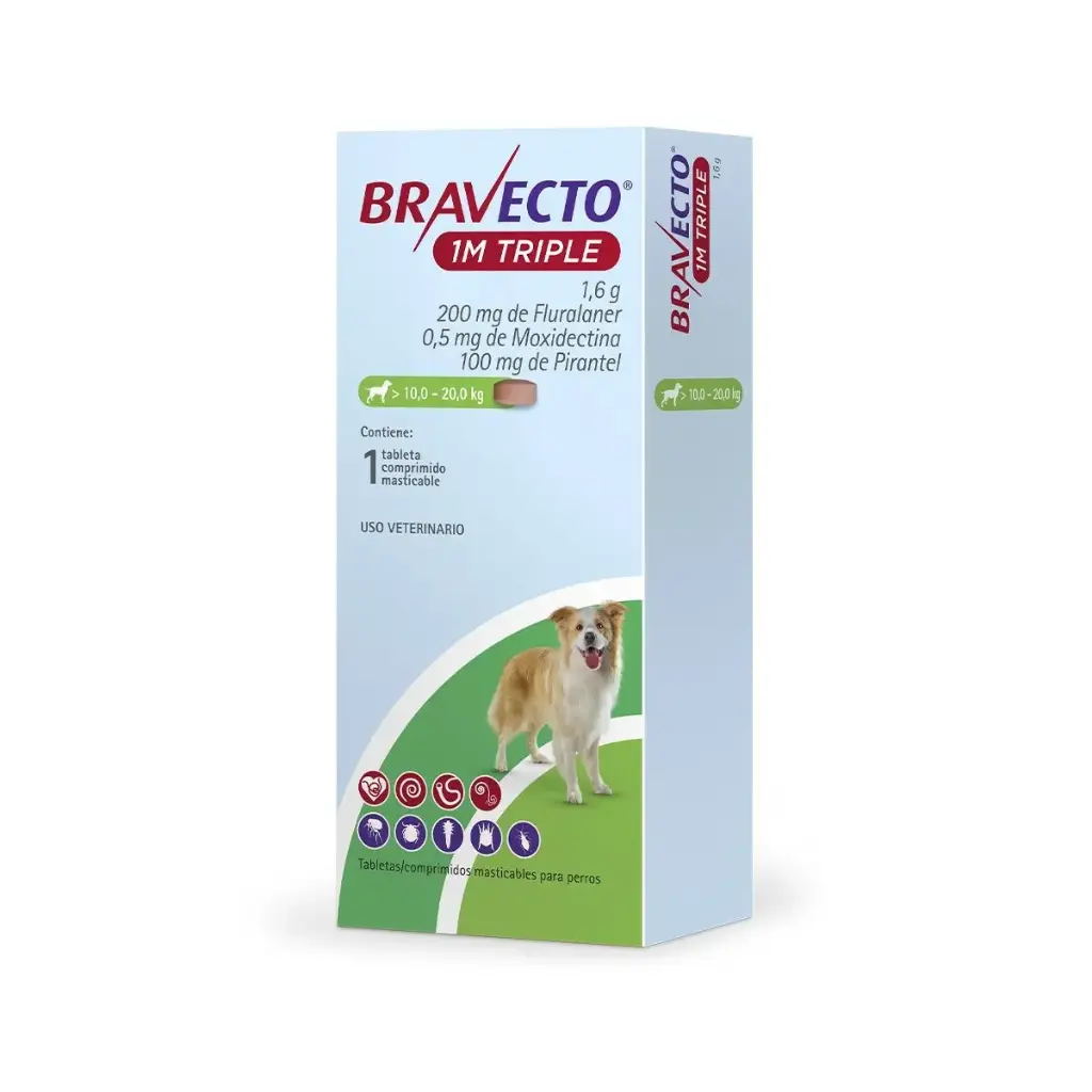 Bravecto 1M Triple 200 mg perros medianos 10-20 kg L