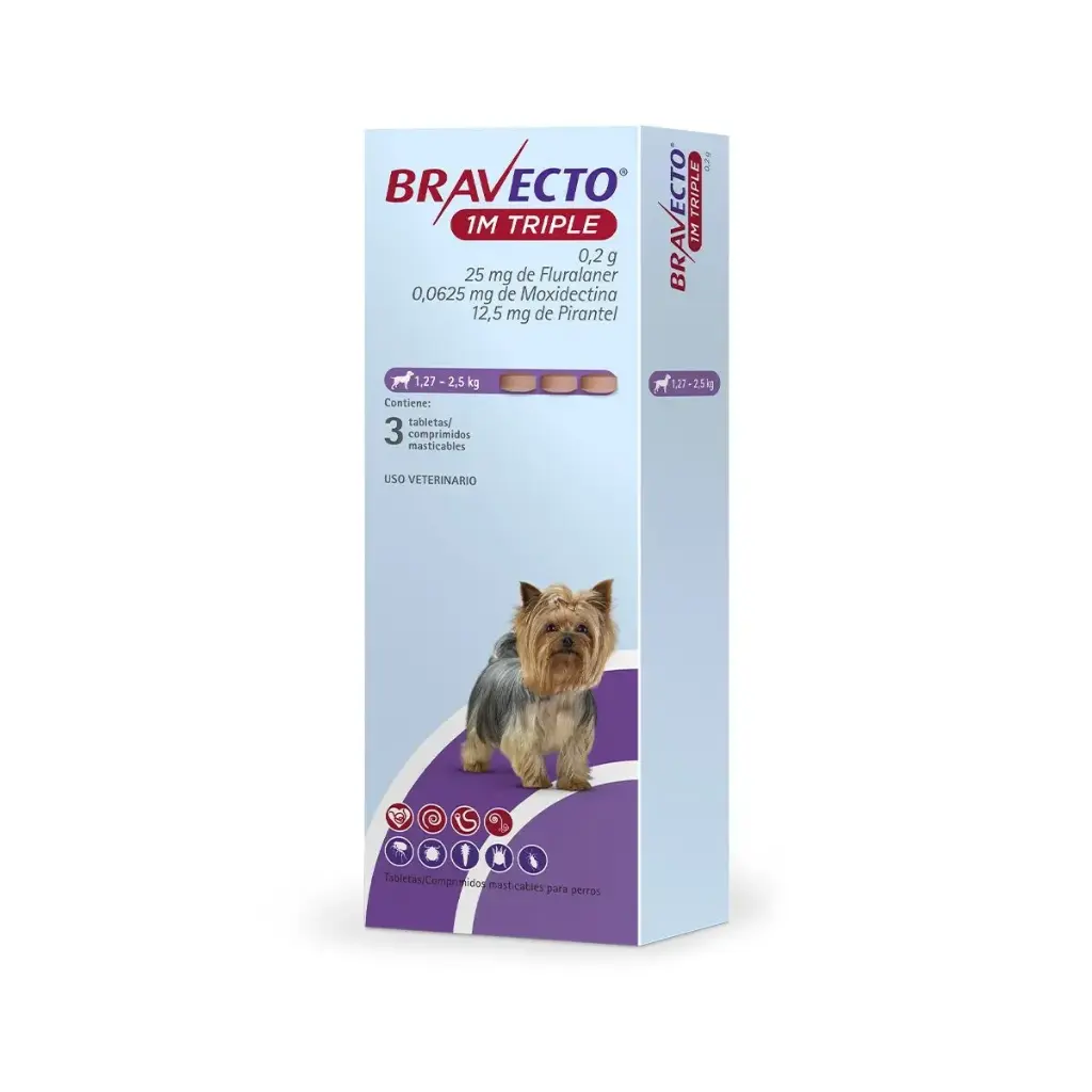 Bravecto 1M Triple Tripack 25mg perros 1.27-2.5kg XS