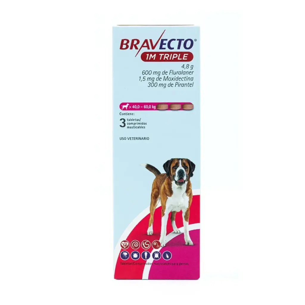 Bravecto 1M Triple Tripack 600 mg perros gigantes 40-60 kg XXL