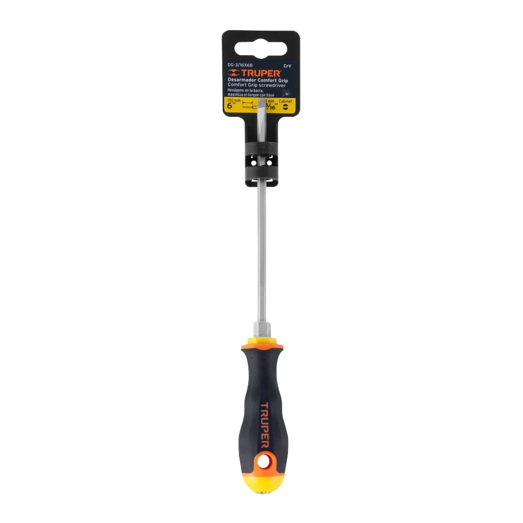 [14040] Desarmador cabinet 3/16" x 6" mango Comfort Grip | Truper