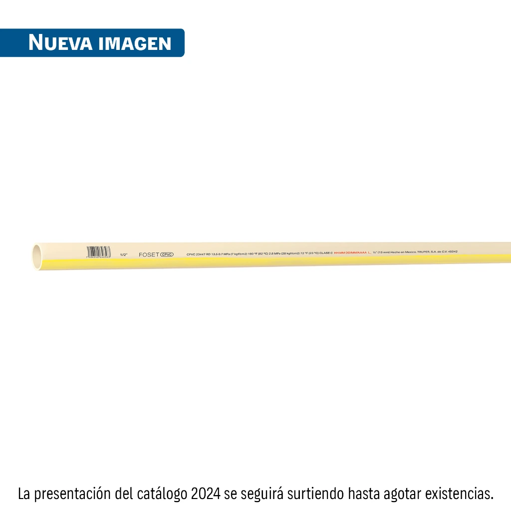 [45042] Tubo de 1/2 CPVC hidraulico RD 13.5, 3m, 0.3kg, FOSET