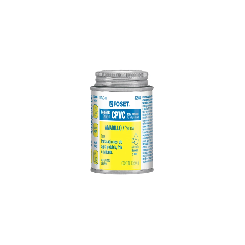Cemento p/CPVC, amarillo, toda presion, lata 90ml, FOSET