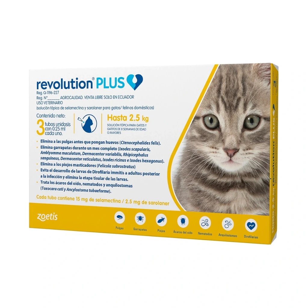 Suelta revolution Plus Amarillo 1.25 - 2.5kg Desparasitante gatos