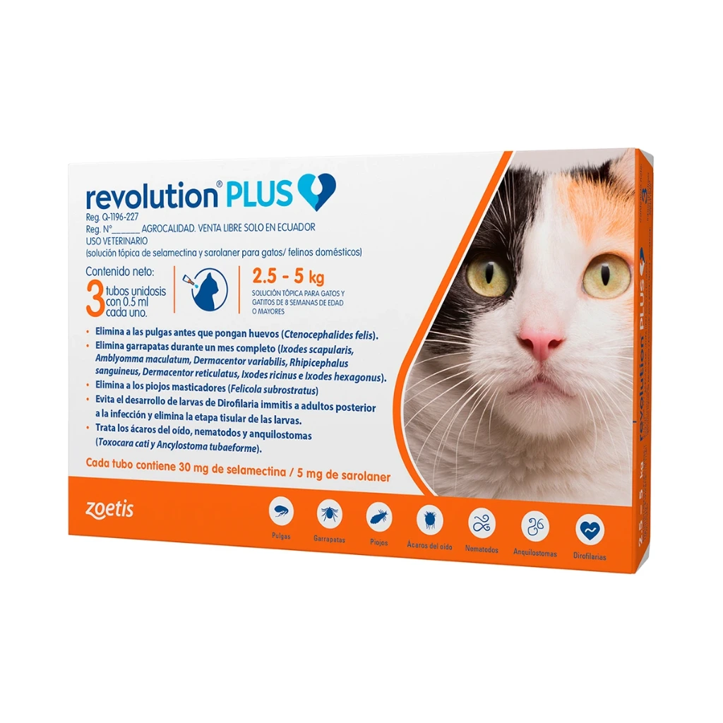 Suelta revolution Plus Amarillo 2.5- 5kg Desparasitante gatos