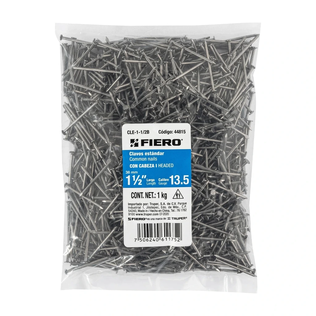 Bolsa con 1 kg de clavo estándar 1-1/2' con cabeza, FIERO