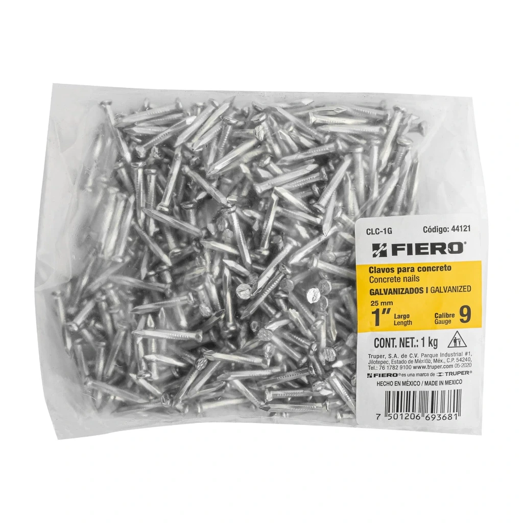 Bolsa con 1 kg de clavos para concreto galvanizados 3'