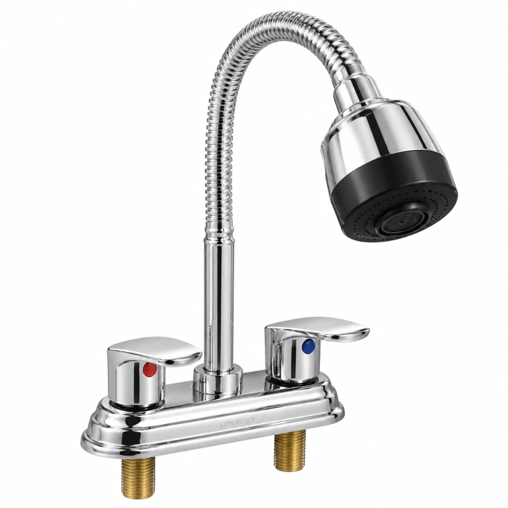 [3565] Llave lavabo cuello flexible acero inox mezcladora Lion tools
