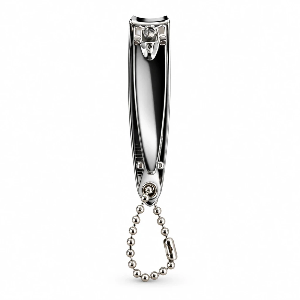 Cortauñas de corte frontal con lima y cadena acero inoxidable plata