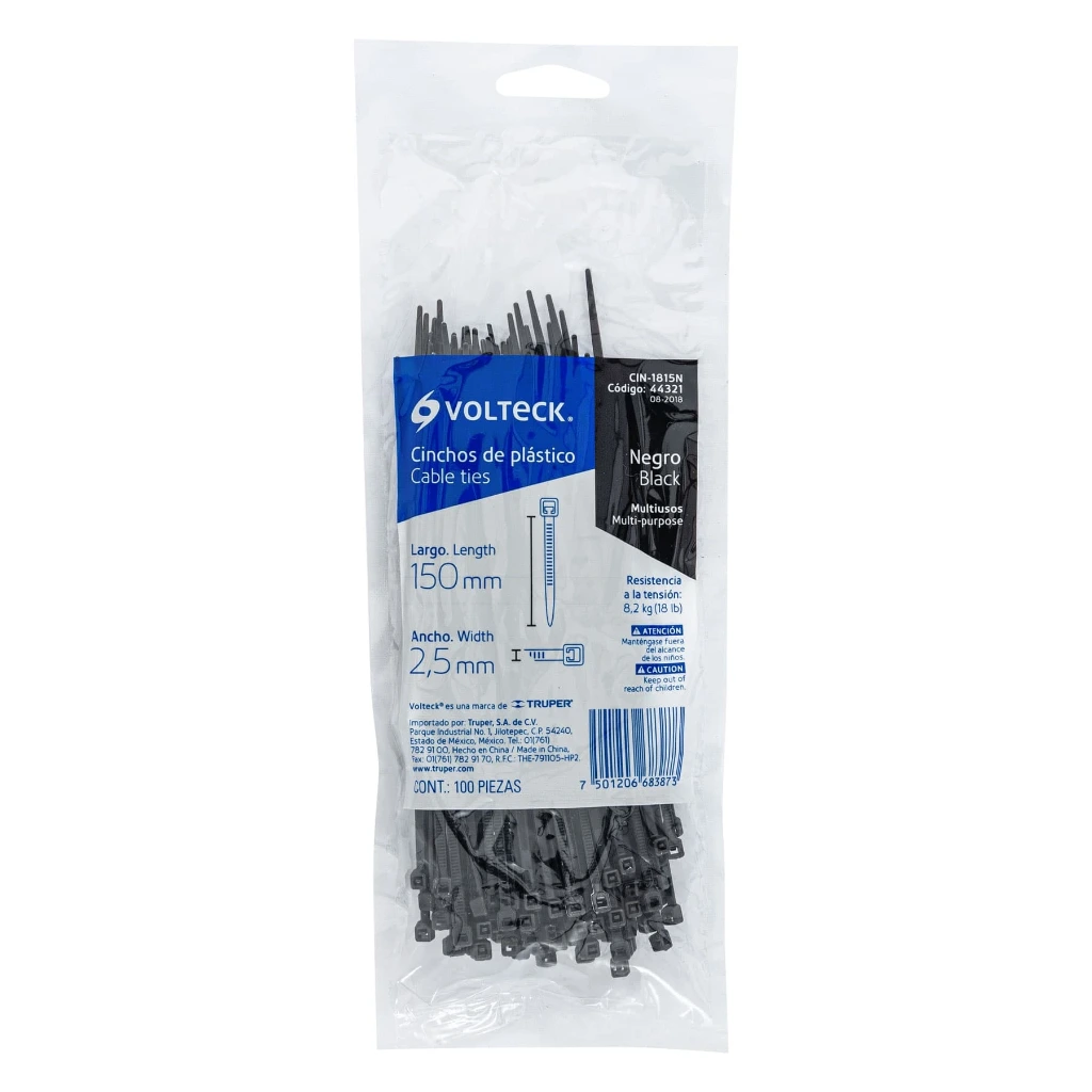 Bolsa cinchos 150×2.5 mm negros con 25 pzas | Volteck