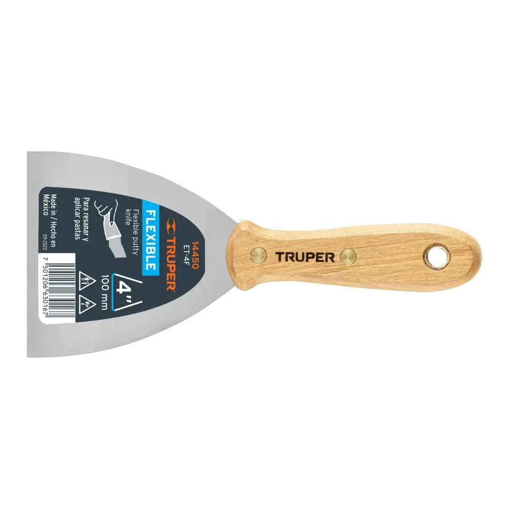 Espátula flexible 4" con mango de madera|Truper