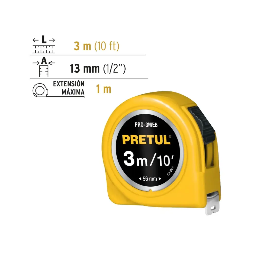 Flexómetro 3m cinta 13 mm | Pretul