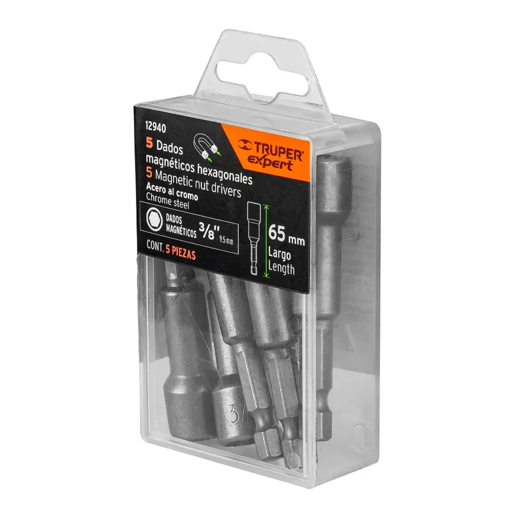 Estuche con 5 dados magnéticos de 3/8" largo 2-1/2"| Truper Expert